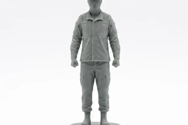 A featureless matte green military figurine wearing a campaign hat and uniform, standing on a circular base against a pure white background.